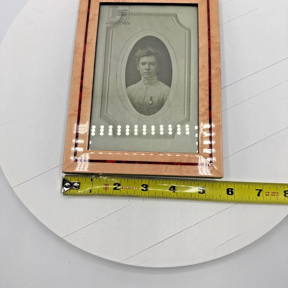 Vintage Birch Wood Red Tortoiseshell Inlay Easel Back Photo Frame 5